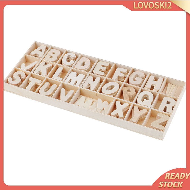 [LOVOSKI2]DIY Wooden Alphabet Tiles Natural Wood Letters Scrapbook Crafts 156x in Tray