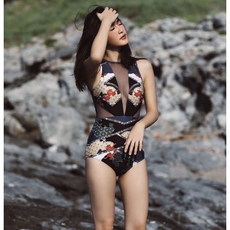 (Hàng nhập- Ảnh Thật) Đồ bơi, Bikini liền thân 1 mảnh họa tiết hoa văn tinh tế #9974