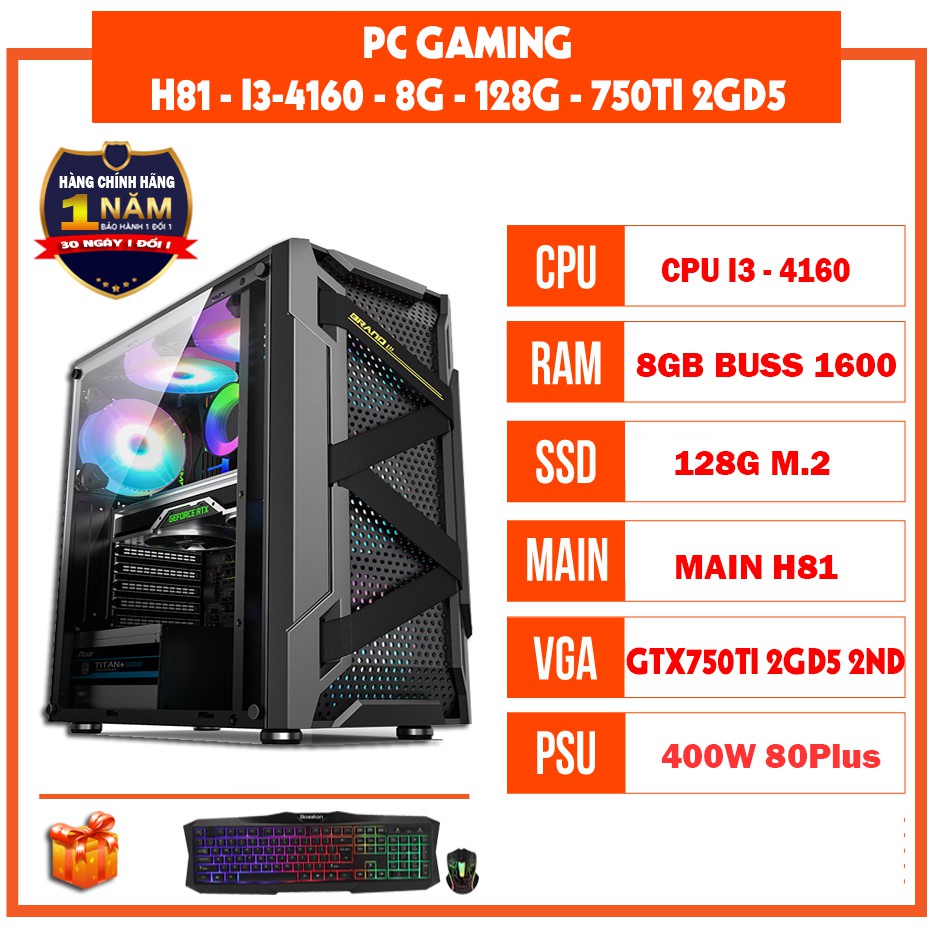 PC i3 4160/H81/8GB RAM/128GB SSD/GTX750ti 2GD5/400W