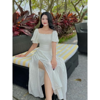 ( Ảnh thật shop chụp) Đầm cổ vuông tay phồng, vải đũi xước dày dặn mềm mại thấm hút , mặc thoải mái