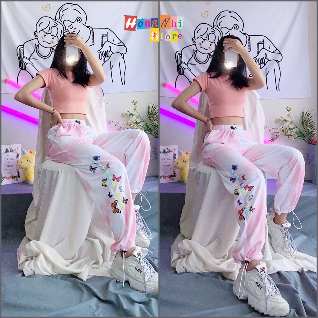 Quần Jogger 3D Ulzzang Unisex Jogger Loang Màu Dây Rút In Phản Quang Màu Hồng - MM