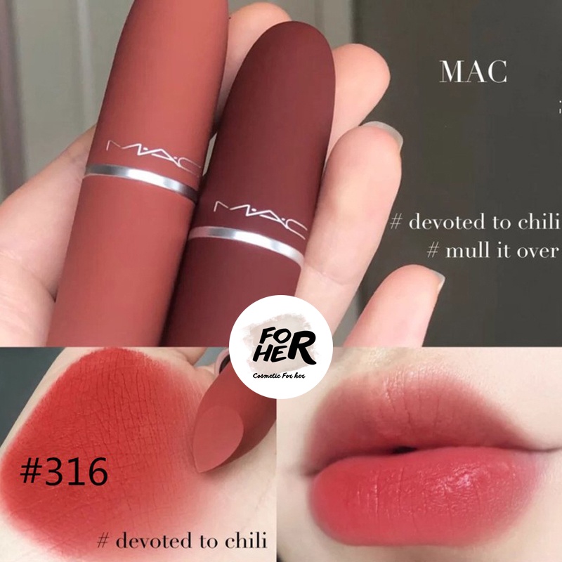 Son Mac Powder Kiss, thỏi son lì Mac với độ bám màu tốt, lên màu chuẩn, chất son mịn, đủ các màu
