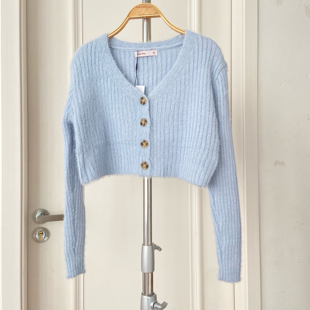 Áo crop top len cardigan lông mịn khuy trước Fluffy Crop Cardigan Mia Ritta A1817