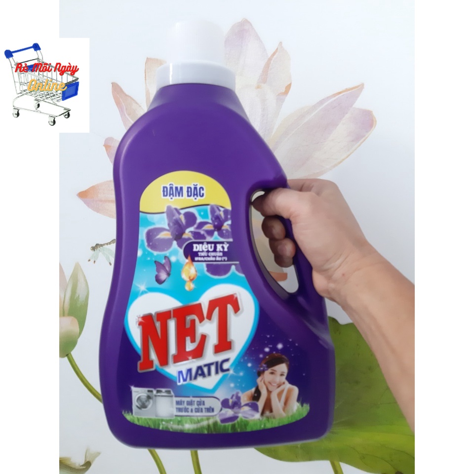 (Mới) Can Nước giặt NET Matic 3.3kg Hương Diệu Kỳ - Đậm đặc - Dùng cho cả cửa Trước &amp; Cửa trên