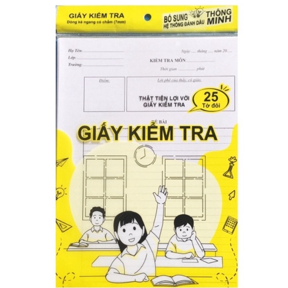 Sách Giấy kiểm tra cấp 2 (dòng kẻ ngang có chấm, 25 tờ đôi)