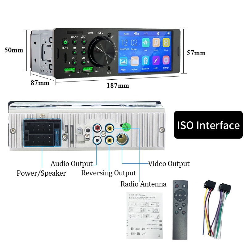 Máy Nghe Nhạc Mp5 Bluetooth 4.1 Tự Động 1 Chân Cắm AUX / USB / TF Sạc Nhanh Có Màn Hình Cảm Ứng Cho Xe Hơi