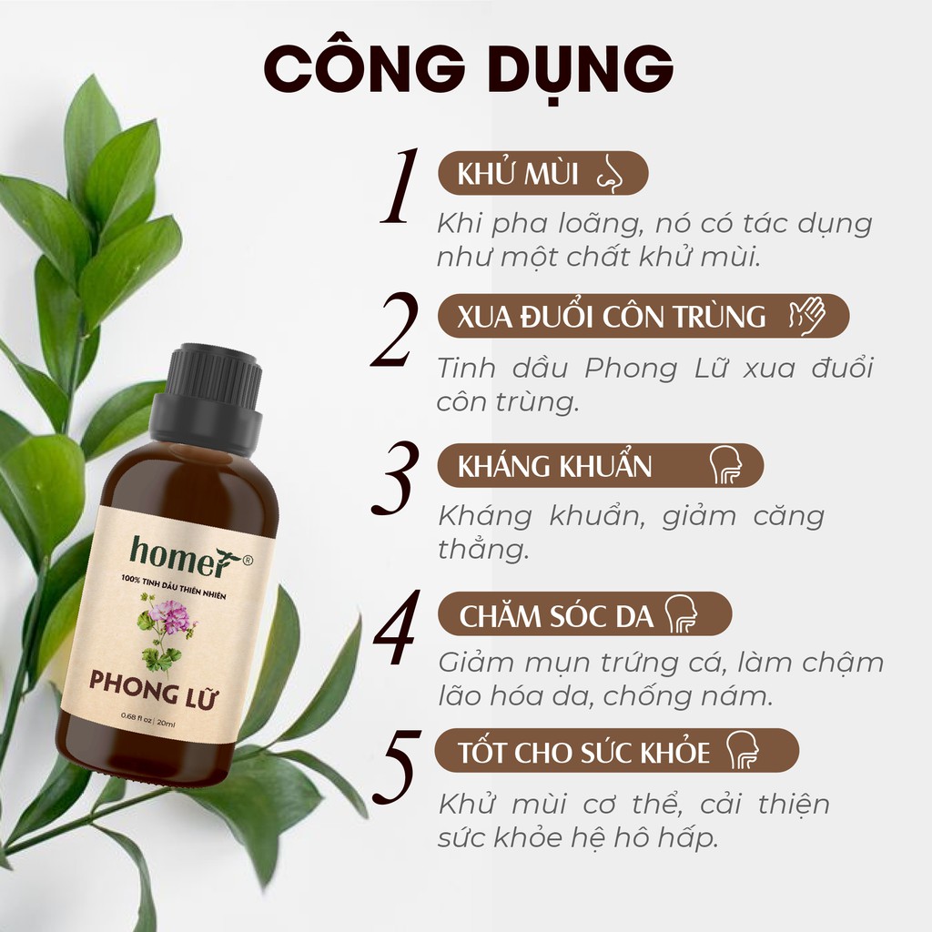 Tinh dầu Phong Lữ Homer - Geranium Essential Oil - Đạt chuẩn chất lượng kiểm định - Nhập khẩu Anh