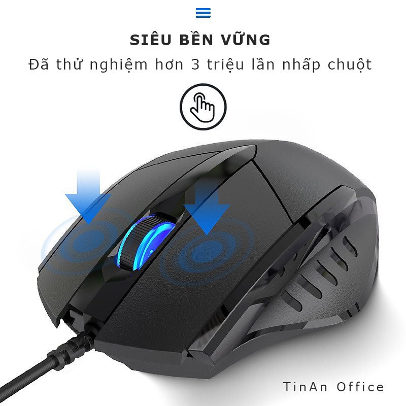 Chuột Inphic PW1 Có Dây Chống Ồn, LED RGB 4000DPI, Sử Dụng Chơi Game, Văn Phòng