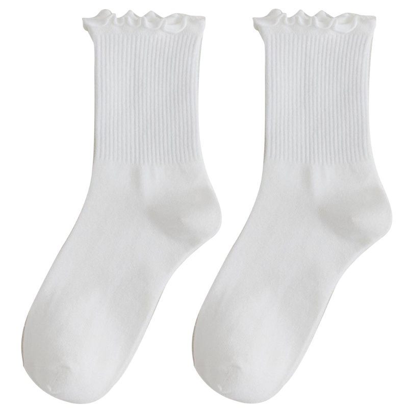 Youyo Vớ Cotton Cổ Thuyền Nhún Bèo Màu Kẹo Trơn Mùa Thu Cho Nữ YOUYO