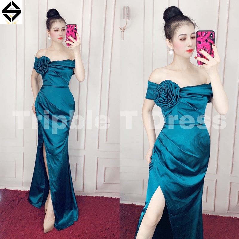Đầm body dạ hội bẹt vai hoa hồng ngực siêu xinh TRIPBLE T DRESS - size M/L - MS385V