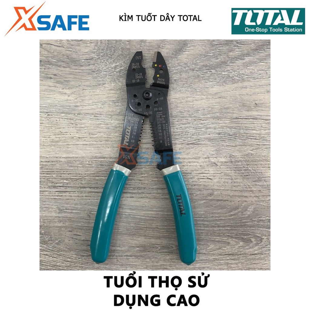 Kìm tuốt dây điện TOTAL kềm cắt dây điện 2 kích thước 8.5-10 inch, chất liệu thép CR-V, đen bóng, tay cầm nhựa - XSAFE