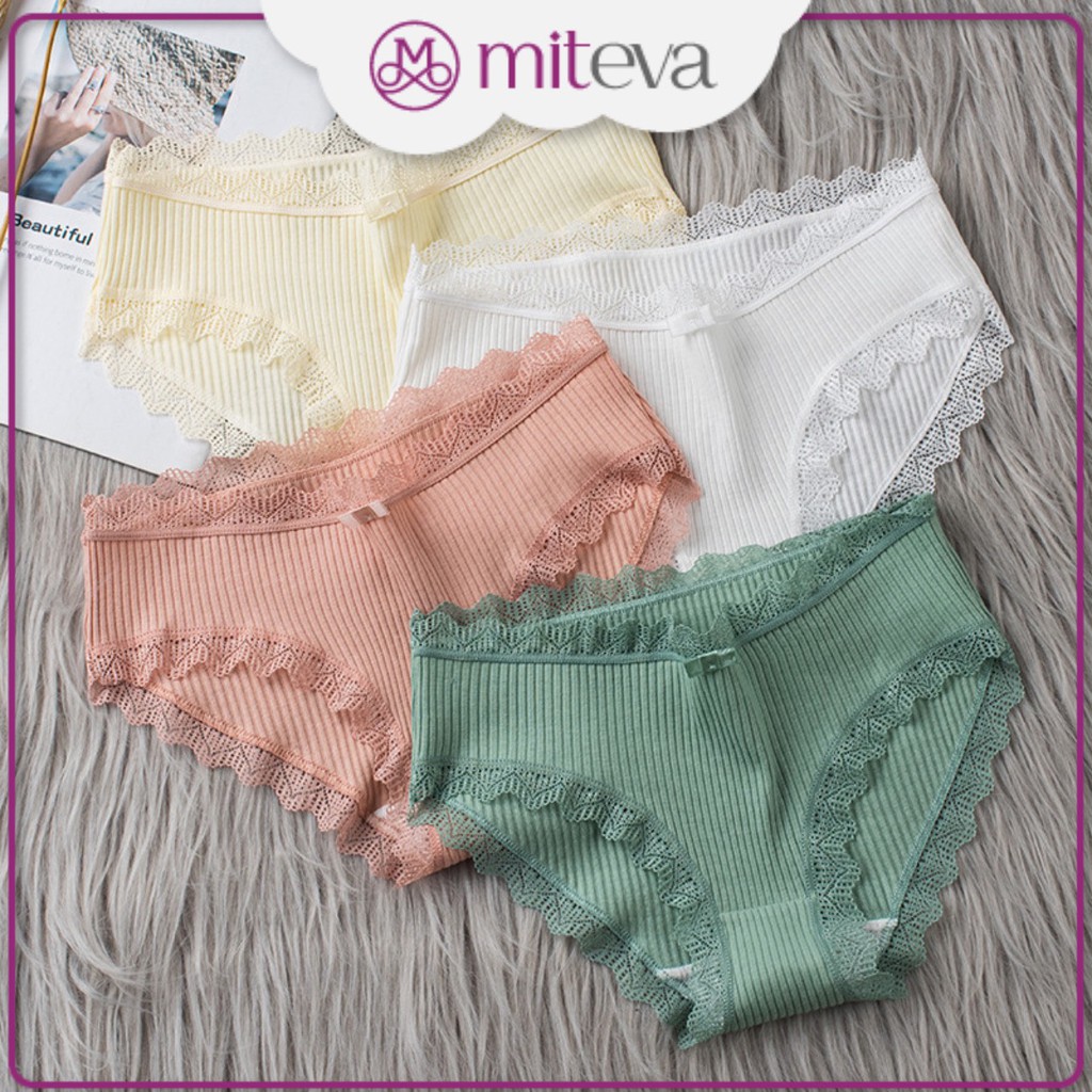 Quần Lót Nữ Cotton viền ren gân tăm kháng khuẩn hoạ tiết viền ren sexy điệu đà MITEVA QL07