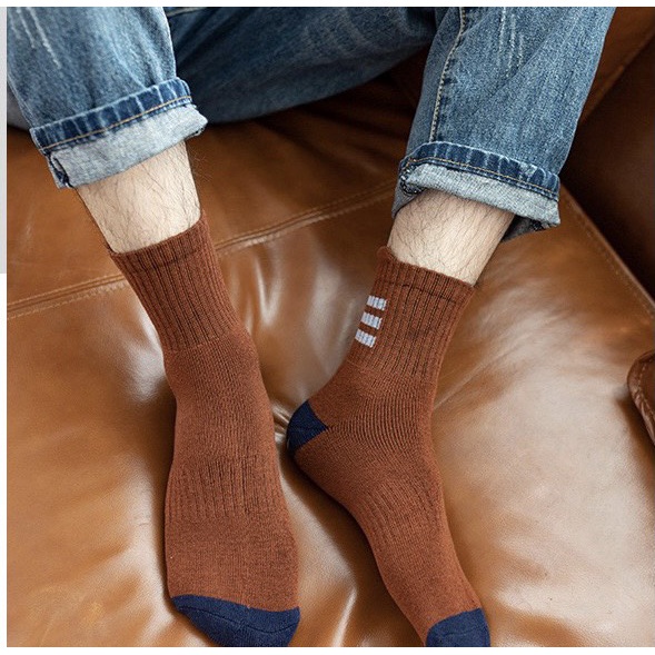 Tất Cổ Cao Vớ Cổ Cao Nam Nữ Màu Phôi Sọc Gót 366 Vải Cotton Co Giãn Thời Trang - Hazo