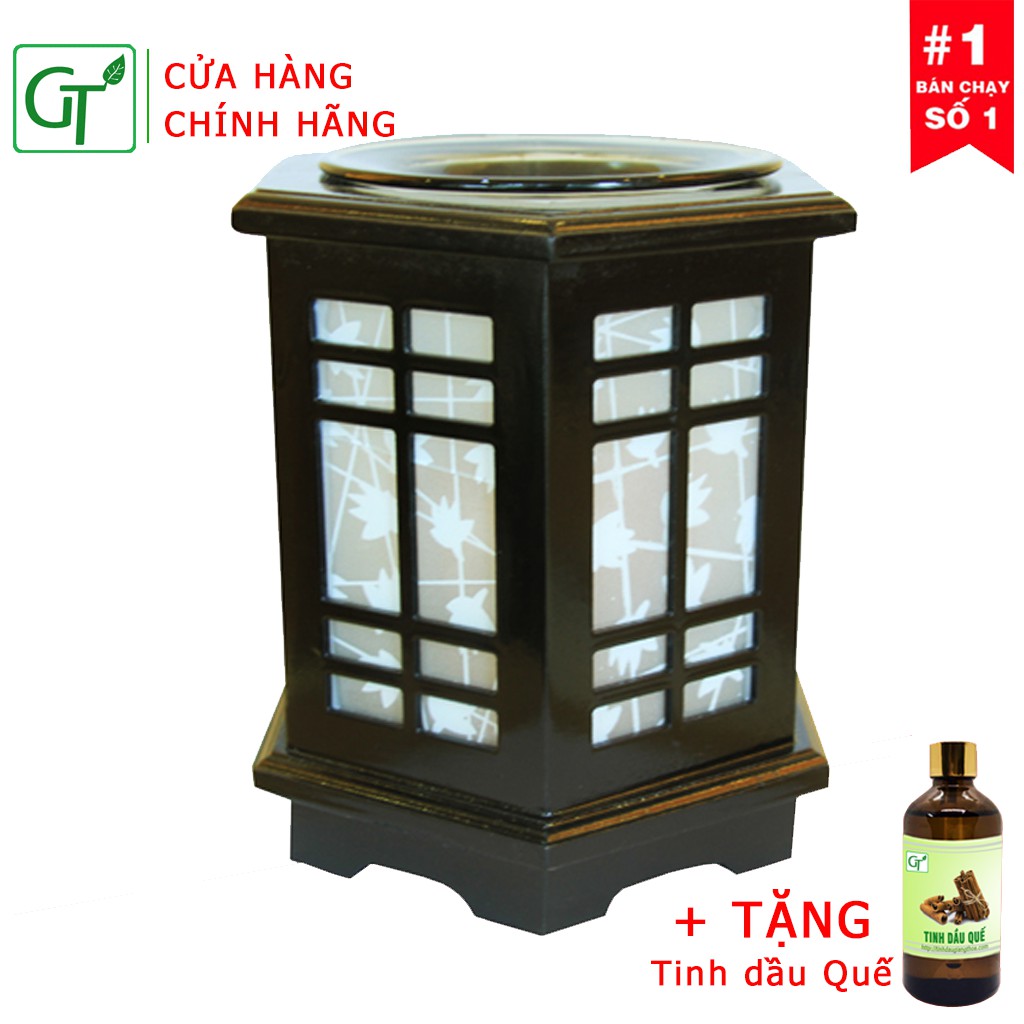 đèn đốt tinh dầu FREESHIP Đèn Xông Tinh Dầu Gỗ Lục Giác Cao Cấp + Tặng Tinh Dầu Quế 10ml + Tặng bóng dự phòng