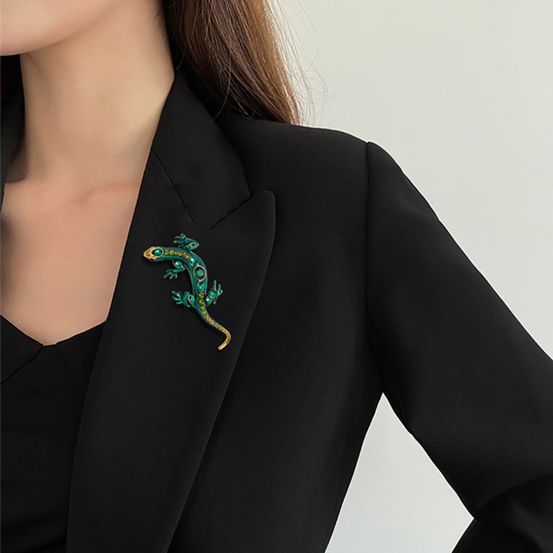 Ghim Cài Áo Hợp Kim Hình Thằn Lằn Đính Đá Phong Cách Retro