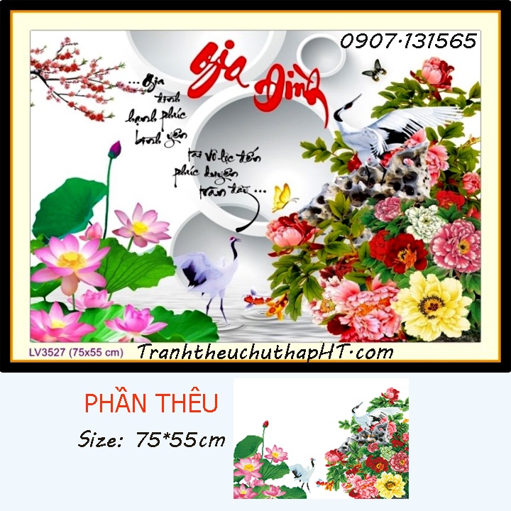 Tranh thêu chữ thập Gia đình LV3527: 75*55cm - Chưa thêu