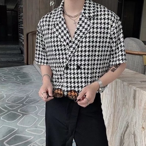 Áo  sơ mi caro tay ngắn nam nữ thời trang sơ mi tay ngắn form rộng thoải mái cổ điển-YAXIN-C18 áo sơ mi nam kiểu Hàn Quốc