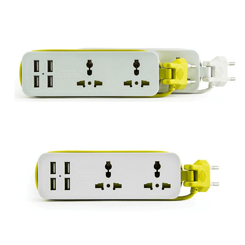 Phích nối đa năng, ổ cắm du lịch kéo dài quấn gọn có sạc usb