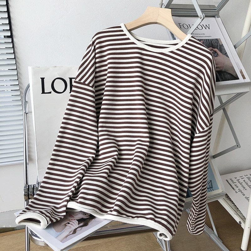 Áo Sweater Cổ Tròn Họa Tiết Kẻ Sọc Thiết Kế Mới Đơn Giản Thời Trang Mùa Thu Dành Cho Nữ