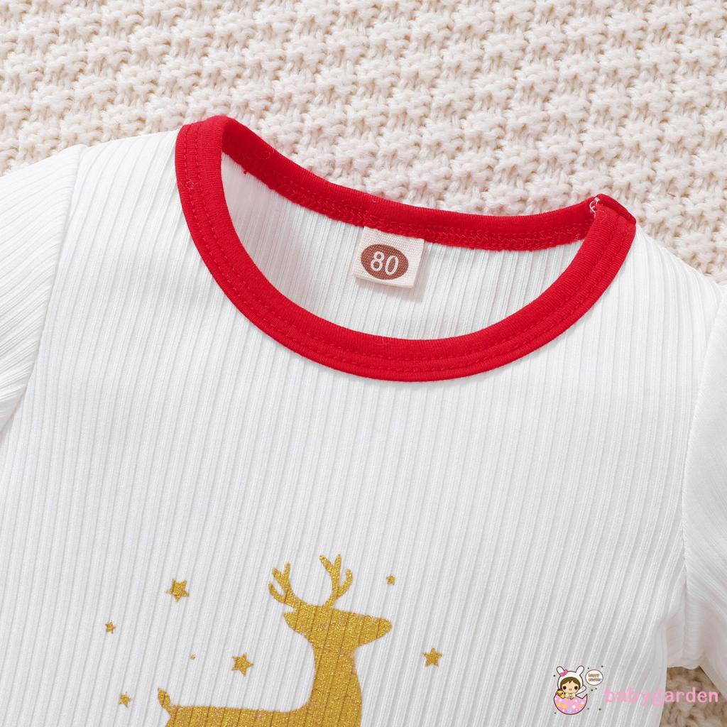 Set Đồ 3 Món Gồm Áo Liền Quần Tay Dài In Chữ Tuần Lộc Giáng Sinh + Váy Hai Dây Cổ Tròn + Băng Cài Đầu Cho Bé Gái 0-18 Tháng Tuổi