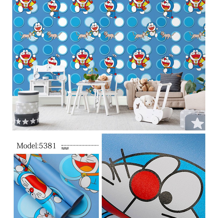 1 mét decal giấy dán tường đô rê mon ô tròn khổ 45cm keo sẵn bóc dán