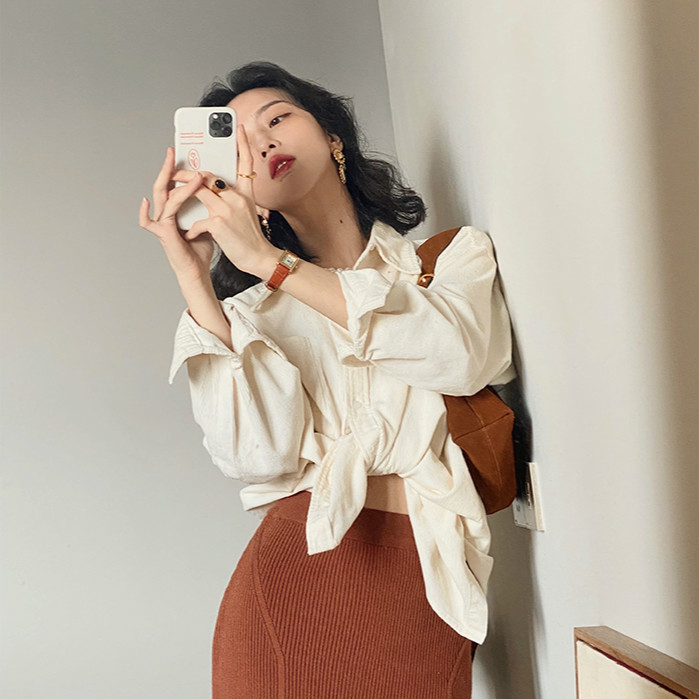 Áo Sơ Mi Tay Dài Phong Cách Retro Hàn Quốc Cho Nữ