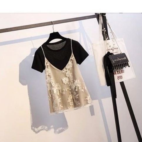 2022 summer fashion new large size women's fat mm love machine top covering stomach and hiding meat age reduction suit two-piece set