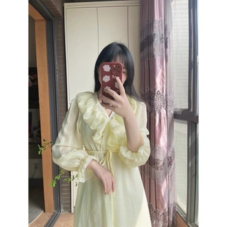 Váy bèo cổ dáng midi tay bồng chun eo [ order ]