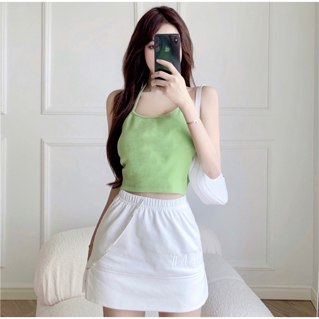 Áo Yếm Croptop Phối Dây Cột Nơ Cổ Gam Màu Pastel Dịu Dàng Đáng Yêu A5285
