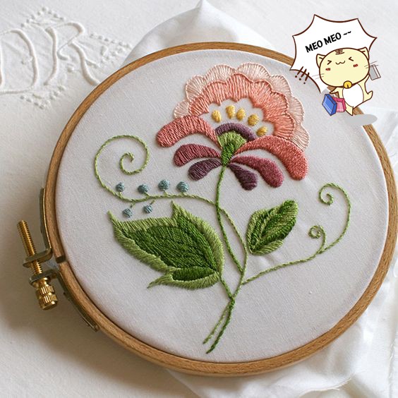 Bộ Kit DIY tập thêu hoa mẫu đơn đầy đủ kim chỉ vải thêu thủ công - THÊU HOOP TRANG TRÍ NHÀ CỬA- MIE handmade