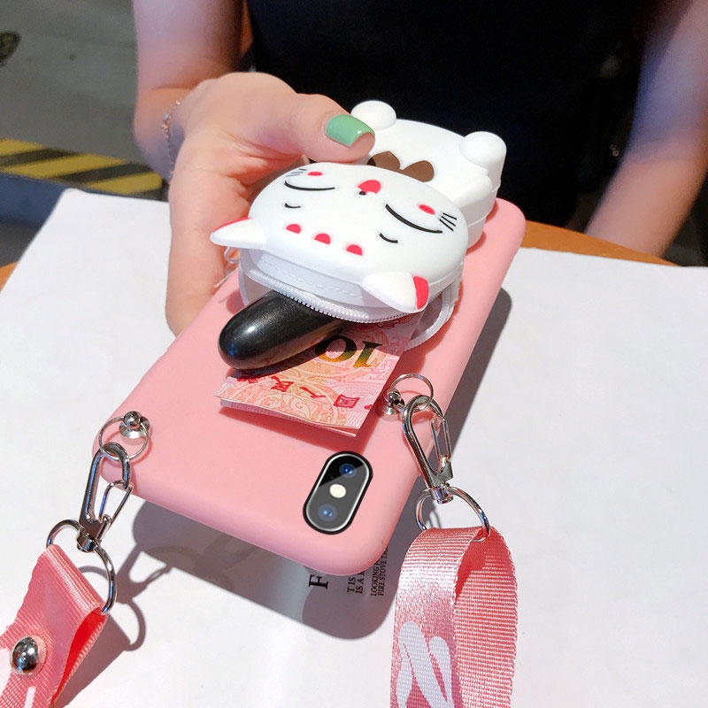Cartoon gấu mèo Zipper Ví điện thoại Ốp lưng iphone11 pro max 5 5S SE 6 7 8plus X XR XS MAX Silicone Cover | BigBuy360 - bigbuy360.vn