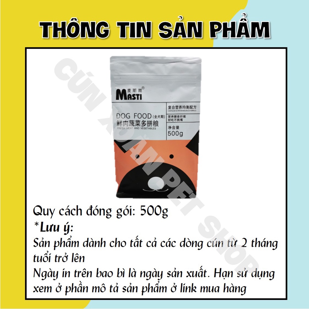 Hạt thức ăn cho chó trộn sẵn rau củ Masti (túi 500g) hạt thức ăn bổ sung chất xơ cho chó