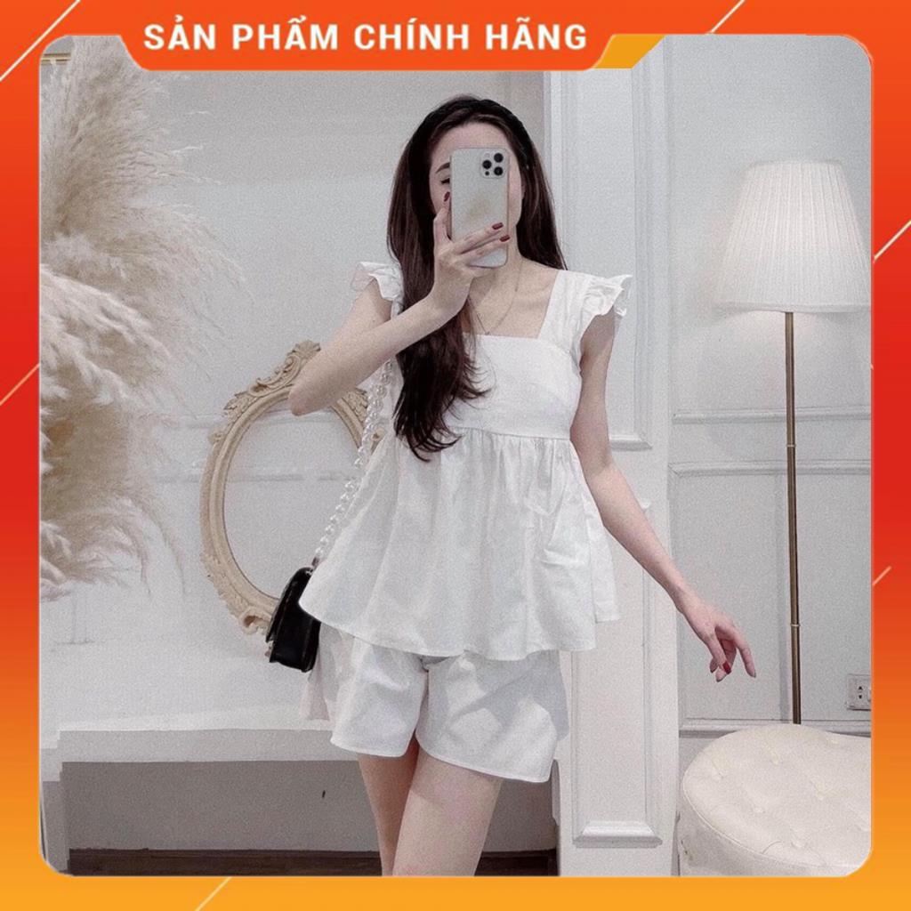 Bộ đũi mặc nhà nữ mùa hè áo dây cộc tay Cánh Tiên quần giả váy sang chảnh xinh đẹp thời trang LACO11