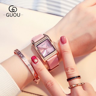 Đồng hồ nữ GUOU 8089 dây da thật, mỏng 0.8 CM