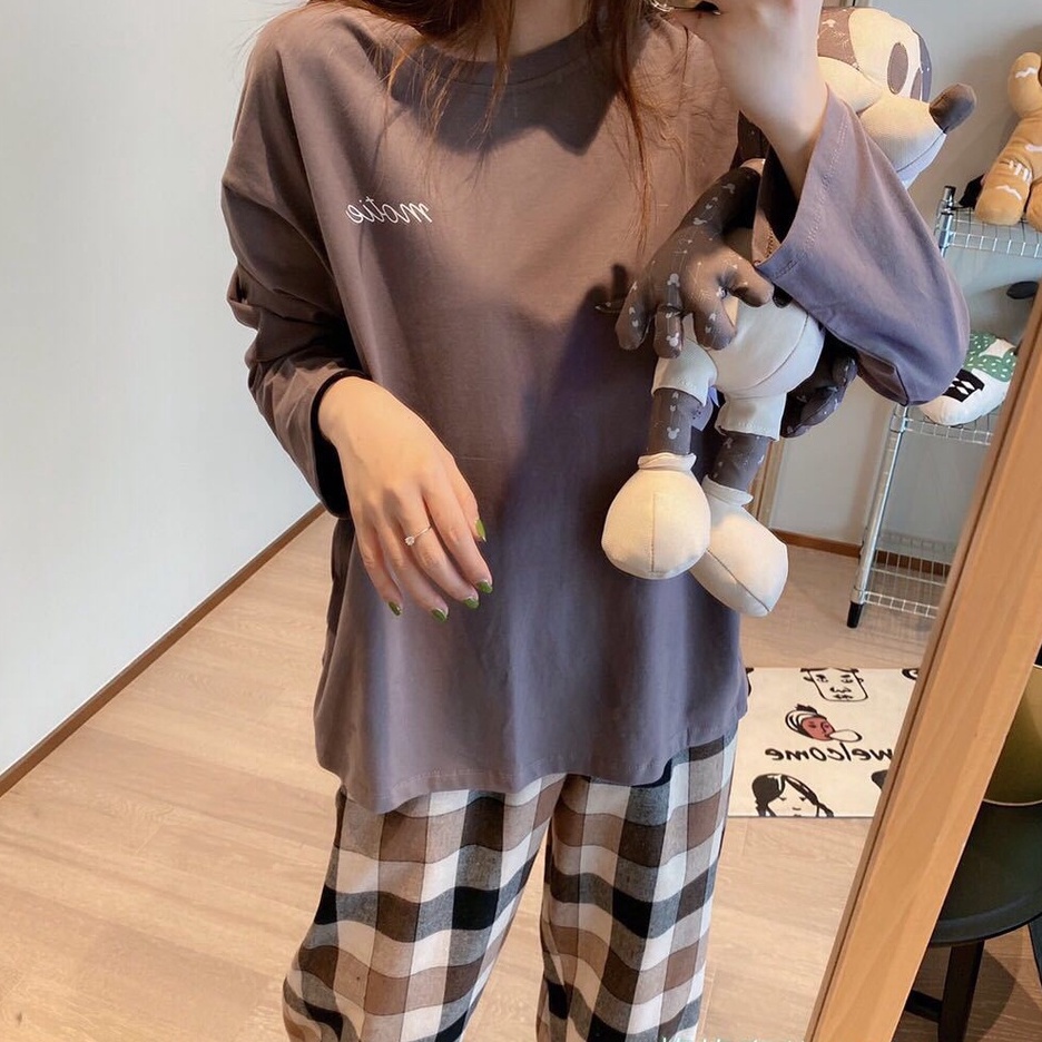 Bộ Đồ Ngủ Nữ Quần Áo Mặc Ở Nhà Dài Tay Vải Giãn 4 Chiều Mùa Xuân Thu Đông Kiểu Hàn Quốc BĐN117