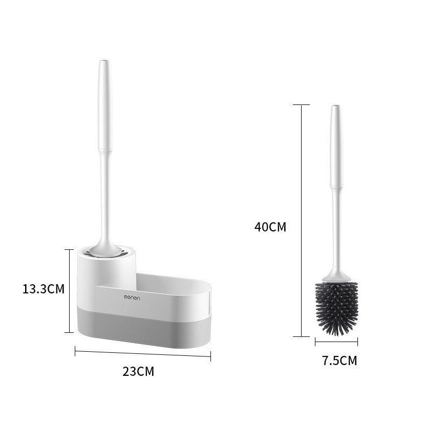 Bộ Chổi Cọ Đầu Silicon Nhà Vệ Sinh Cao Cấp Có Ngăn Chứa Đồ Dán Tường(Khay Đựng Và Chổi Cọ)