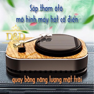 Tinh dầu trang trí ôtô, xe hơi mô hình máy hát đĩa cổ điển quay bằng năng lượng mặt trời