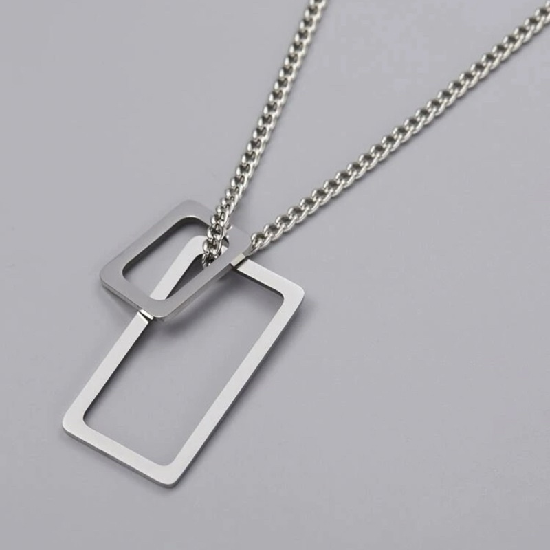 Vòng cổ Thép Titan không gỉ mặt hình học chữ nhật - Dây chuyền unisex cho nam nữ