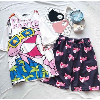 Áo thun báo hồng pink panther unisex form rộng tay lửng 3D chất đẹp
