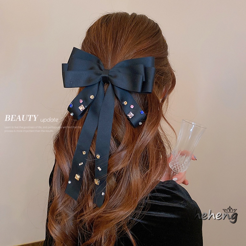 Kẹp Tóc Hình Nơ Đính Đá Tua Rua Nhiều Màu Sắc Phong Cách Hàn Quốc