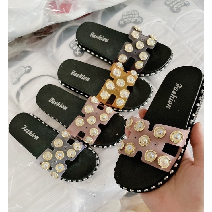 dép trẻ con nữ - dép bé gái chữ H đính ngọc siêu đẹp (25-35