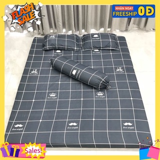 Bộ ga gối kèm vỏ gối ôm 4 món[1m2,1m6,1m8]vải cotton poly[mẫu karo vương miện]