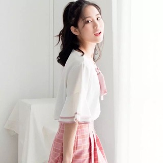 Áo kiểu cột nơ tay loe phối màu