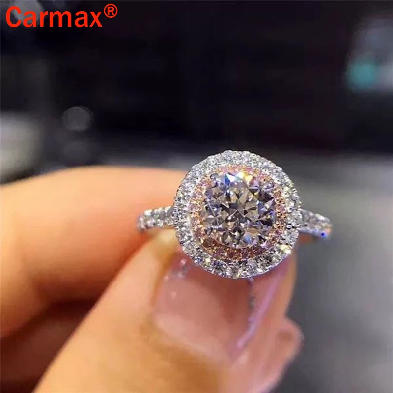 Nhẫn Đính Hôn Hai Màu Sắc Họa Tiết Kim Cương Moissanite Dành Cho Nữ