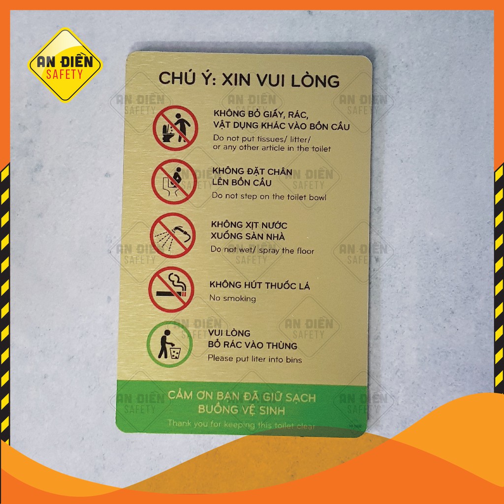 Biển báo An Điền Safety - Biển báo Cảm ơn bạn đã giữ sạch buồng vệ sinh - bề mặt hợp kim ánh vàng óng ánh sang trọng