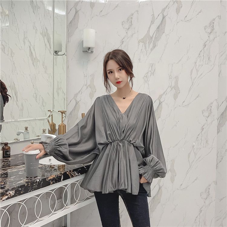 Áo Sơ Mi Nữ Tay Dài Cổ Chữ V Thắt Eo Thời Trang Mới