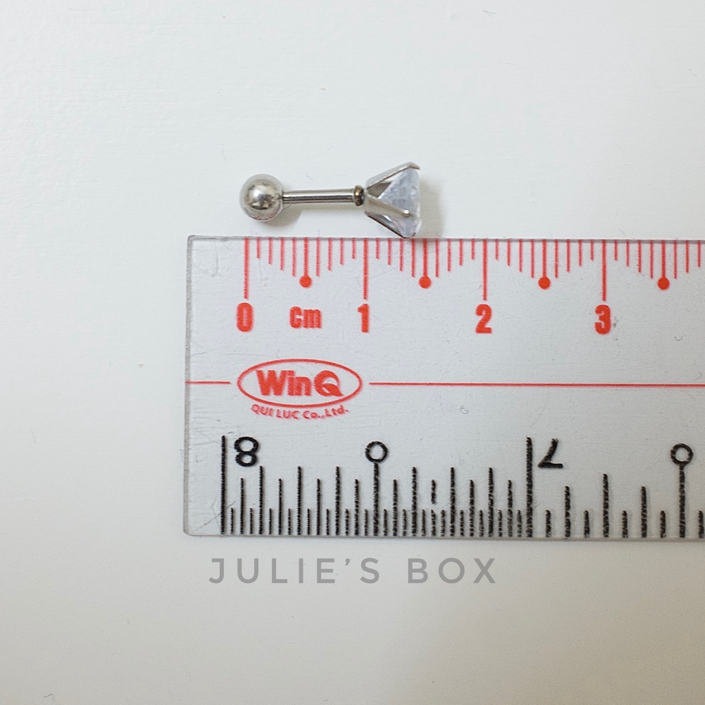 [1 Chiếc] Khuyên Tai Titan Đá Trắng Tròn Zircon Unisex Màu Bạc Đuôi Bi Không Gỉ Sét Không Ngứa Bông Tai Julies Box 66