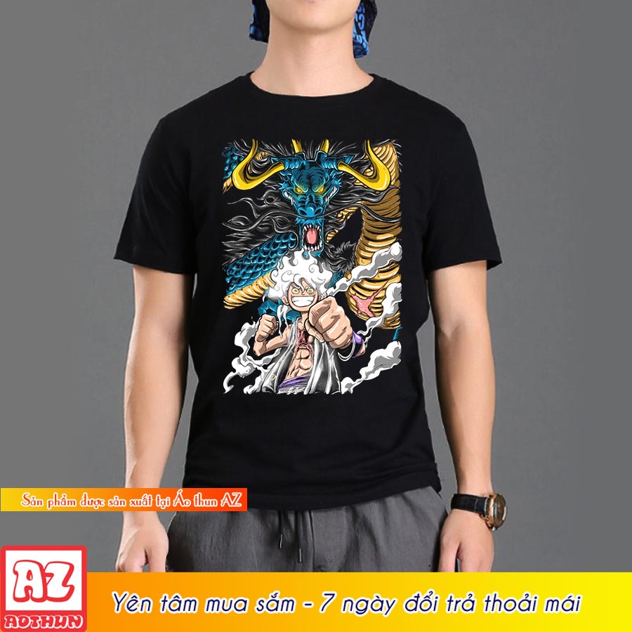 Áo thun one piece in hình luffy gear 5 và rồng kaido - Có size trẻ em M3090