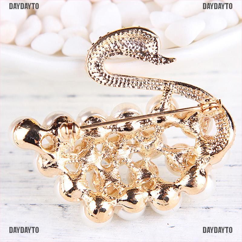 Ghim Cài Áo Hình Thiên Nga Đính Ngọc Trai Nhân Tạo Thời Trang Cho Nữ