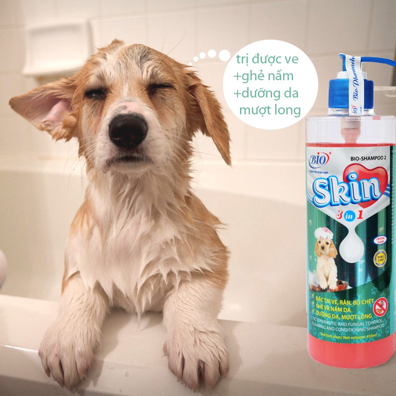 Sữa tắm chó mèo đặc trị ve, rận, nấm da Bio Skin 3IN1 450ml